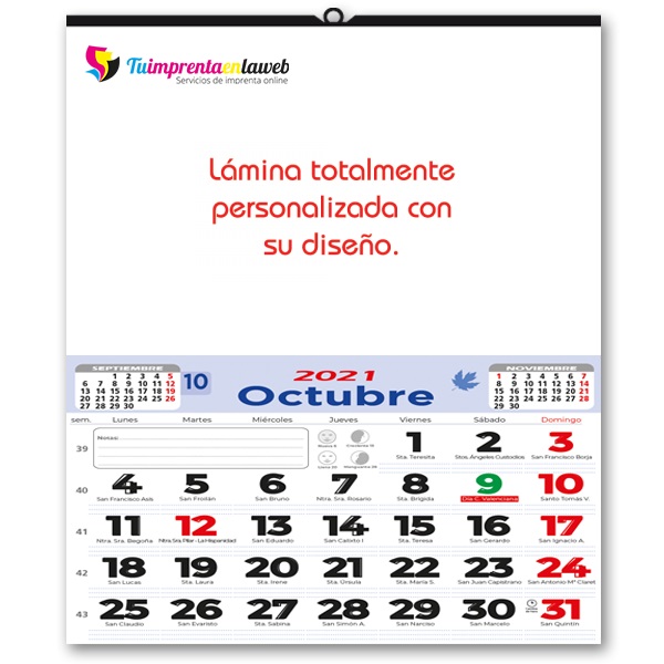 Calendario de Pared Mensual 43.5 cm